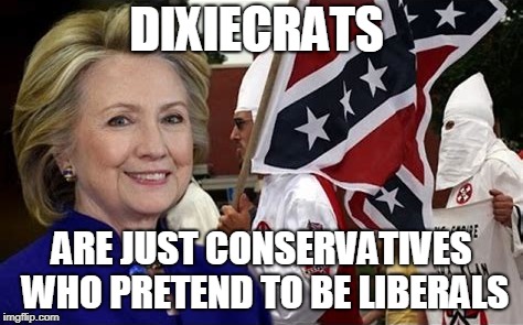 trumps friend  | DIXIECRATS; ARE JUST CONSERVATIVES WHO PRETEND TO BE LIBERALS | image tagged in hillary clinton | made w/ Imgflip meme maker