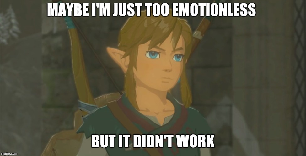 Emotionless Link | MAYBE I'M JUST TOO EMOTIONLESS BUT IT DIDN'T WORK | image tagged in emotionless link | made w/ Imgflip meme maker