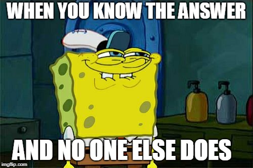 Don't You Squidward | WHEN YOU KNOW THE ANSWER; AND NO ONE ELSE DOES | image tagged in memes,dont you squidward | made w/ Imgflip meme maker