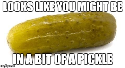 Pickle | LOOKS LIKE YOU MIGHT BE IN A BIT OF A PICKLE | image tagged in pickle | made w/ Imgflip meme maker