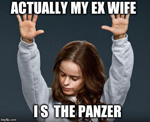 Praise the lord | ACTUALLY MY EX WIFE I S  THE PANZER | image tagged in praise the lord | made w/ Imgflip meme maker