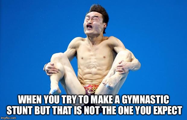 Japanese Diving | WHEN YOU TRY TO MAKE A GYMNASTIC STUNT BUT THAT IS NOT THE ONE YOU EXPECT | image tagged in japanese diving,memes,gymnastics,stunts,olympics | made w/ Imgflip meme maker