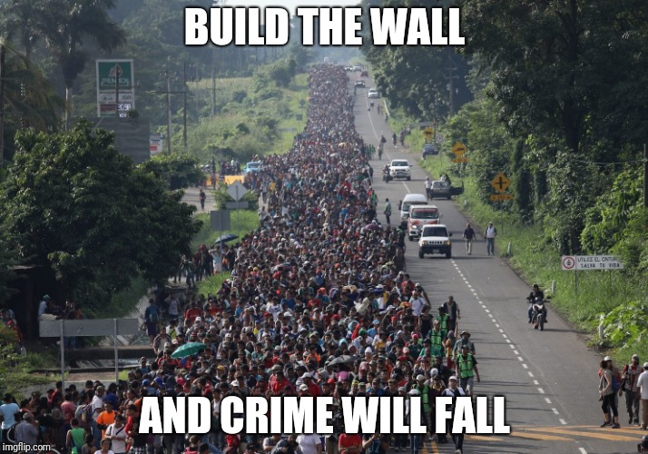 Migrant Caravan | BUILD THE WALL; AND CRIME WILL FALL | image tagged in migrant caravan | made w/ Imgflip meme maker