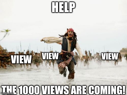 Jack Sparrow Being Chased | HELP; VIEW; VIEW; VIEW; THE 1000 VIEWS ARE COMING! | image tagged in memes,jack sparrow being chased | made w/ Imgflip meme maker