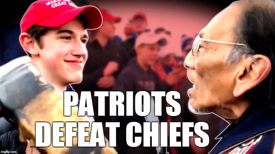 President Donald Trump has invited the Covington Catholic High School students to the White House. | PATRIOTS DEFEAT CHIEFS | image tagged in maga kid smiling,patriots,chiefs,maga kid,white house,memes | made w/ Imgflip meme maker