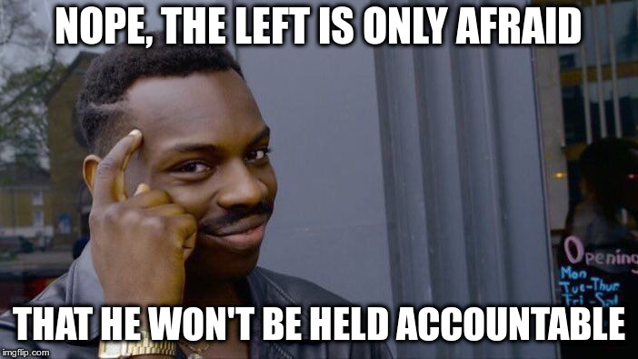 Roll Safe Think About It Meme | NOPE, THE LEFT IS ONLY AFRAID THAT HE WON'T BE HELD ACCOUNTABLE | image tagged in memes,roll safe think about it | made w/ Imgflip meme maker