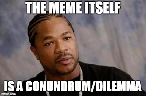 Serious Xzibit Meme | THE MEME ITSELF IS A CONUNDRUM/DILEMMA | image tagged in memes,serious xzibit | made w/ Imgflip meme maker