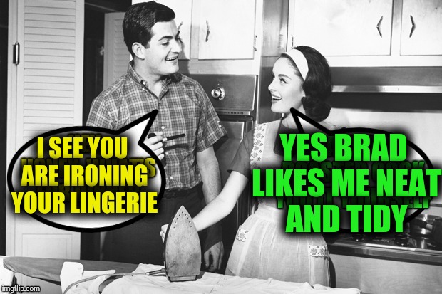 I SEE YOU ARE IRONING YOUR LINGERIE YES BRAD LIKES ME NEAT   AND TIDY | made w/ Imgflip meme maker