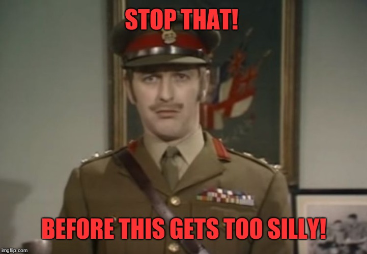 Monty Python Colonel | STOP THAT! BEFORE THIS GETS TOO SILLY! | image tagged in monty python colonel | made w/ Imgflip meme maker