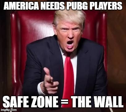 Donald trump fired | AMERICA NEEDS PUBG PLAYERS; SAFE ZONE = THE WALL | image tagged in donald trump fired | made w/ Imgflip meme maker
