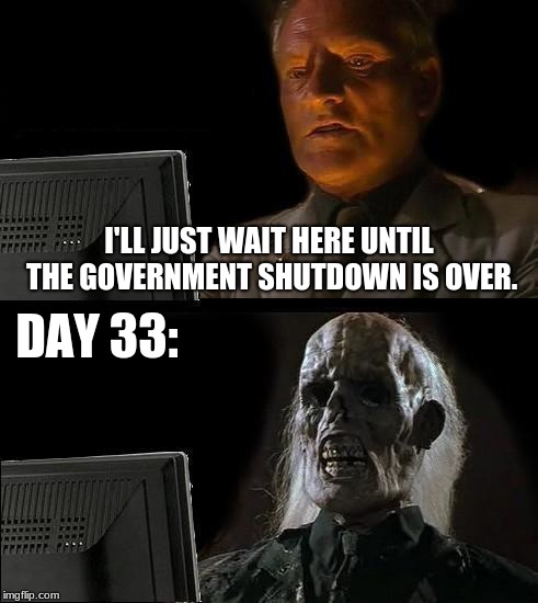 That's a M E M E | I'LL JUST WAIT HERE UNTIL THE GOVERNMENT SHUTDOWN IS OVER. DAY 33: | image tagged in memes,ill just wait here | made w/ Imgflip meme maker
