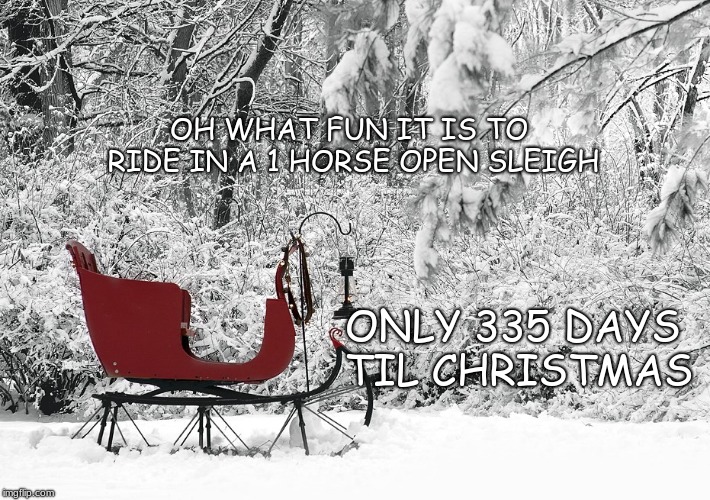 Oh what fun | OH WHAT FUN IT IS TO RIDE IN A 1 HORSE OPEN SLEIGH; ONLY 335 DAYS TIL CHRISTMAS | image tagged in christmas | made w/ Imgflip meme maker