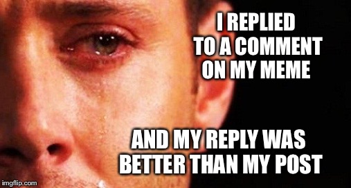 1st rate imgflip problems | I REPLIED TO A COMMENT ON MY MEME; AND MY REPLY WAS BETTER THAN MY POST | image tagged in 1st rate imgflip problems | made w/ Imgflip meme maker