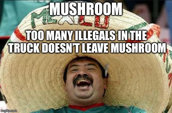 mexican word of the day | MUSHROOM; TOO MANY ILLEGALS IN THE TRUCK DOESN’T LEAVE MUSHROOM | image tagged in mexican word of the day,illegal immigration | made w/ Imgflip meme maker