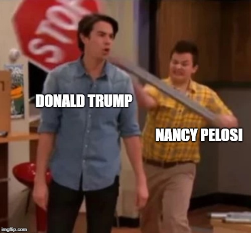 Gibby hitting Spencer with a stop sign | DONALD TRUMP; NANCY PELOSI | image tagged in gibby hitting spencer with a stop sign,donald trump,nancy pelosi,memes,funny | made w/ Imgflip meme maker