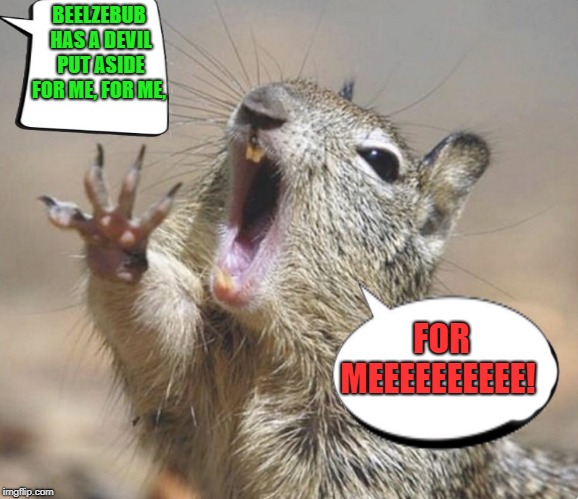 bohemian rhapsody | BEELZEBUB HAS A DEVIL PUT ASIDE FOR ME, FOR ME, FOR MEEEEEEEEEE! | image tagged in squirrel,queen,singing,bohemian rhapsody | made w/ Imgflip meme maker