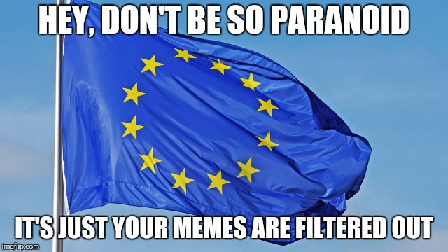 The European Union | HEY, DON'T BE SO PARANOID IT'S JUST YOUR MEMES ARE FILTERED OUT | image tagged in the european union | made w/ Imgflip meme maker