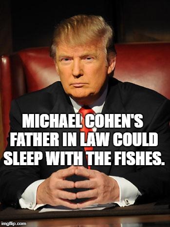 Serious Trump | MICHAEL COHEN'S FATHER IN LAW COULD SLEEP WITH THE FISHES. | image tagged in serious trump | made w/ Imgflip meme maker