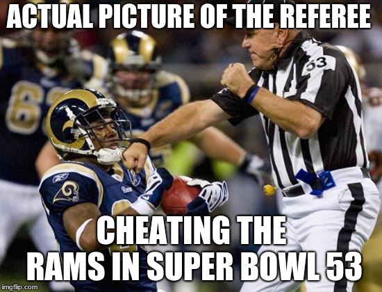 nfl donkey punch | ACTUAL PICTURE OF THE REFEREE; CHEATING THE RAMS IN SUPER BOWL 53 | image tagged in nfl donkey punch | made w/ Imgflip meme maker