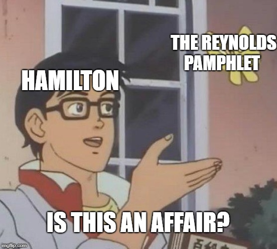 Is This A Pigeon | THE REYNOLDS PAMPHLET; HAMILTON; IS THIS AN AFFAIR? | image tagged in memes,is this a pigeon | made w/ Imgflip meme maker