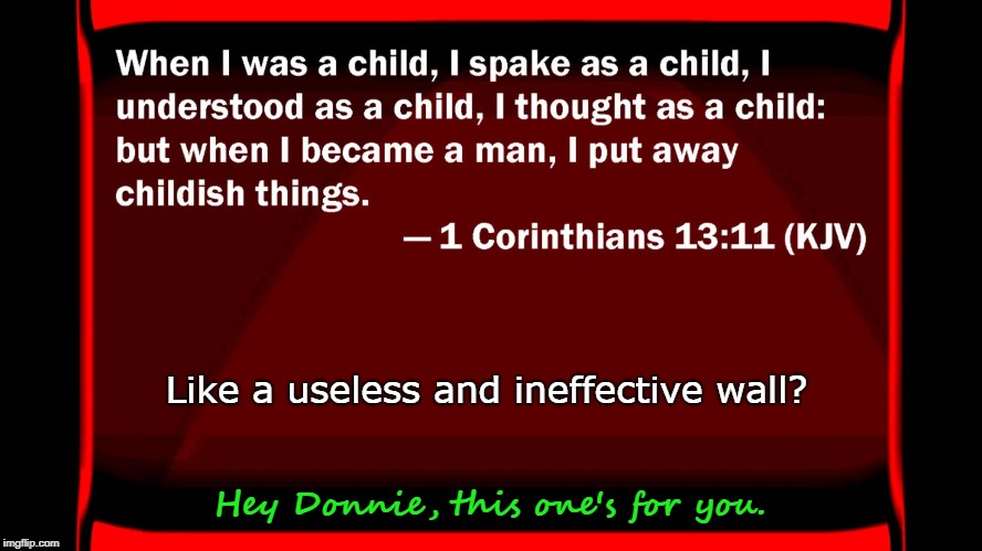 Like a useless and ineffective wall? Hey Donnie, this one's for you. | image tagged in child,man,1 corinthians 1311,wall,border | made w/ Imgflip meme maker