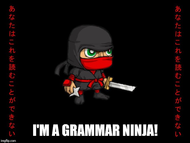 Clever ninja | I'M A GRAMMAR NINJA! | image tagged in clever ninja | made w/ Imgflip meme maker
