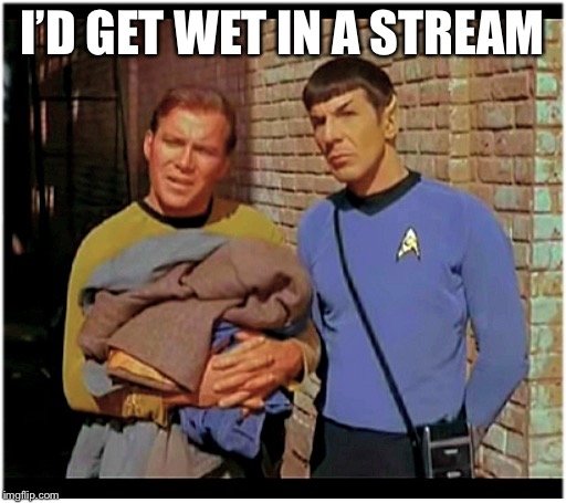 Old to Hobo Kirky and Spockers | I’D GET WET IN A STREAM | image tagged in old to hobo kirky and spockers | made w/ Imgflip meme maker