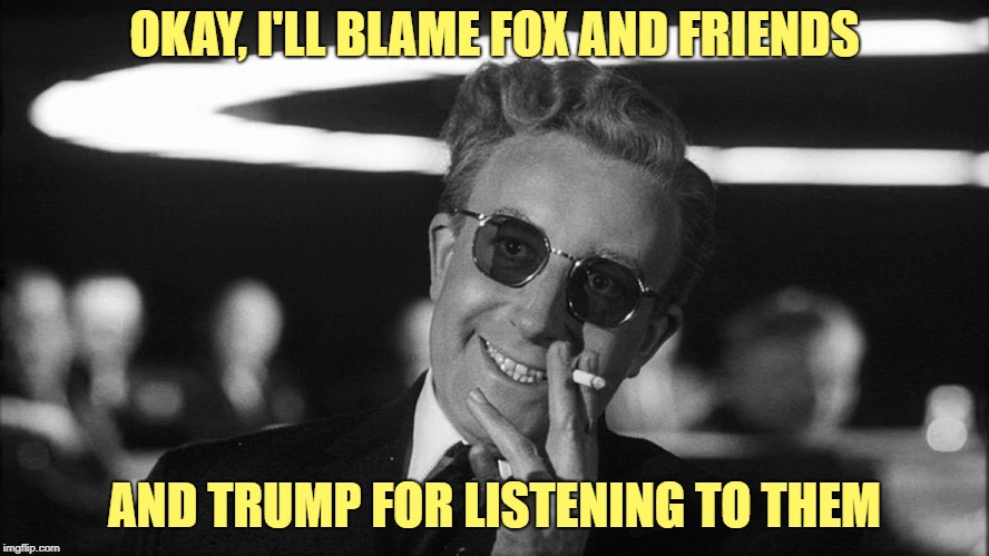 Doctor Strangelove says... | OKAY, I'LL BLAME FOX AND FRIENDS AND TRUMP FOR LISTENING TO THEM | made w/ Imgflip meme maker
