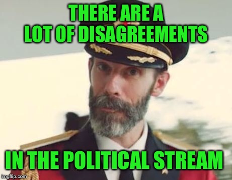 Maybe there could even be a religious stream! | THERE ARE A LOT OF DISAGREEMENTS; IN THE POLITICAL STREAM | image tagged in captain obvious,politics,triggered,religion and politics | made w/ Imgflip meme maker