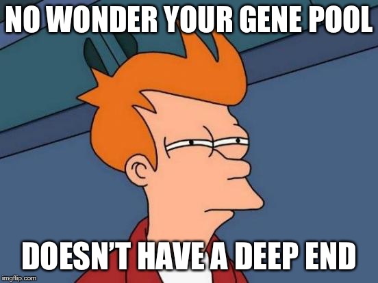 Futurama Fry Meme | NO WONDER YOUR GENE POOL DOESN’T HAVE A DEEP END | image tagged in memes,futurama fry | made w/ Imgflip meme maker