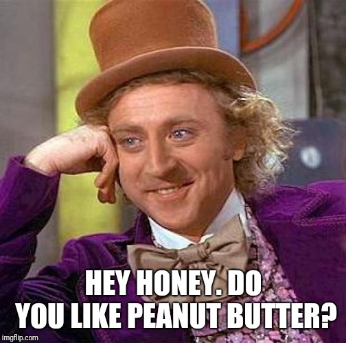 Creepy Condescending Wonka Meme | HEY HONEY. DO YOU LIKE PEANUT BUTTER? | image tagged in memes,creepy condescending wonka | made w/ Imgflip meme maker