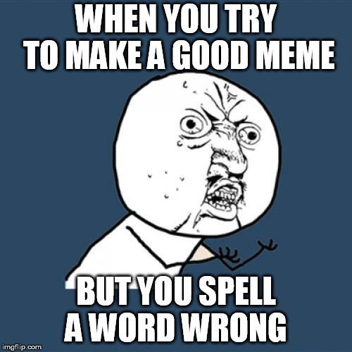 Y U No Meme | WHEN YOU TRY TO MAKE A GOOD MEME; BUT YOU SPELL A WORD WRONG | image tagged in memes,y u no | made w/ Imgflip meme maker