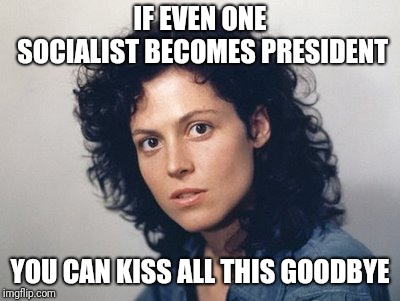 Ripley  | IF EVEN ONE SOCIALIST BECOMES PRESIDENT YOU CAN KISS ALL THIS GOODBYE | image tagged in ripley | made w/ Imgflip meme maker