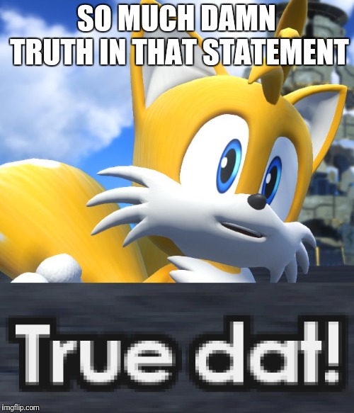 Tails True Dat Sonic Forces | SO MUCH DAMN TRUTH IN THAT STATEMENT | image tagged in tails true dat sonic forces | made w/ Imgflip meme maker