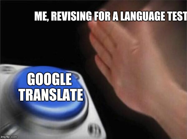 Blank Nut Button Meme | ME, REVISING FOR A LANGUAGE TEST; GOOGLE TRANSLATE | image tagged in memes,blank nut button | made w/ Imgflip meme maker