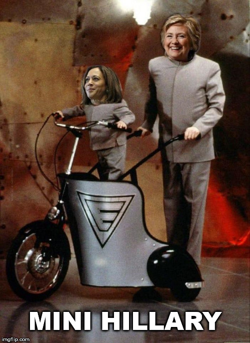 Mini but with the full taste of neoliberalism you've grown to expect | MINI HILLARY | image tagged in hillary clinton,kamala harris,dr evil,mini me,neoliberals,presumptive nominees | made w/ Imgflip meme maker