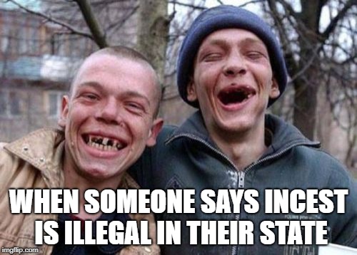 Ugly Twins | WHEN SOMEONE SAYS INCEST IS ILLEGAL IN THEIR STATE | image tagged in memes,ugly twins | made w/ Imgflip meme maker