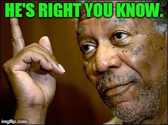 This Morgan Freeman | HE'S RIGHT YOU KNOW. | image tagged in this morgan freeman | made w/ Imgflip meme maker