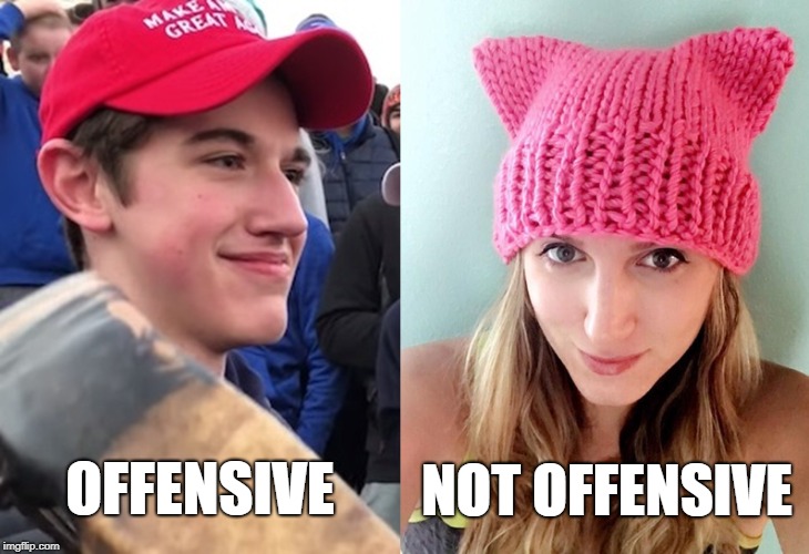 Liberal guide to offensive hats | NOT OFFENSIVE; OFFENSIVE | image tagged in maga,trump,maga kid,smirk,liberal logic,stupid liberals | made w/ Imgflip meme maker