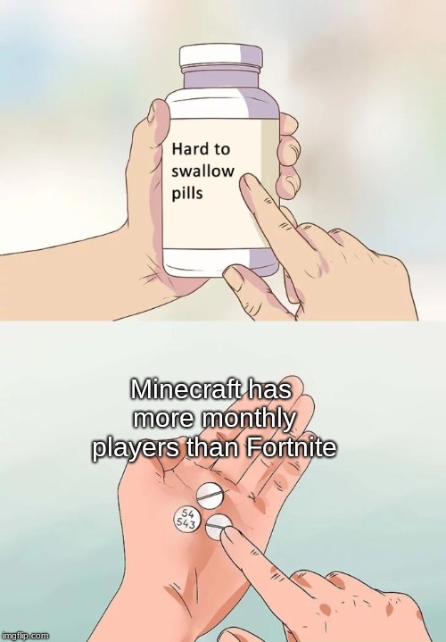 Hard To Swallow Pills Meme | Minecraft has more monthly players than Fortnite | image tagged in memes,hard to swallow pills | made w/ Imgflip meme maker