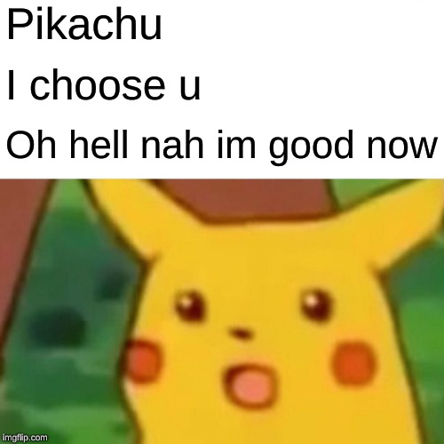 Surprised Pikachu Meme | Pikachu; I choose u; Oh hell nah im good now | image tagged in memes,surprised pikachu | made w/ Imgflip meme maker