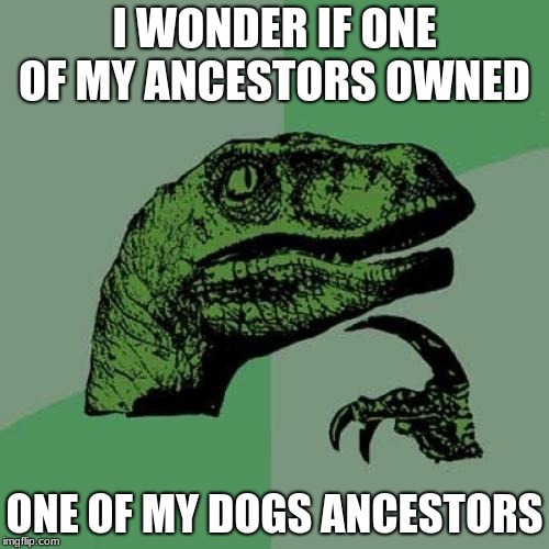 Philosoraptor Meme | I WONDER IF ONE OF MY ANCESTORS OWNED; ONE OF MY DOGS ANCESTORS | image tagged in memes,philosoraptor | made w/ Imgflip meme maker