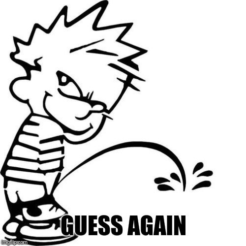 Calvin Peeing | GUESS AGAIN | image tagged in calvin peeing | made w/ Imgflip meme maker