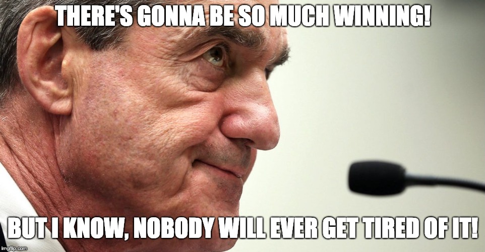 THERE'S GONNA BE SO MUCH WINNING! BUT I KNOW, NOBODY WILL EVER GET TIRED OF IT! | image tagged in trump,muller | made w/ Imgflip meme maker