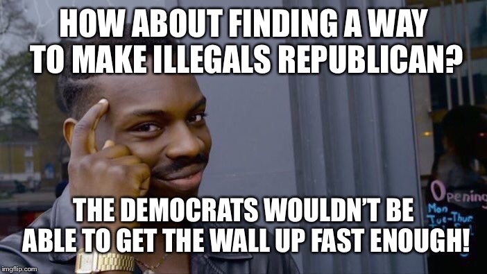 Roll Safe Think About It | HOW ABOUT FINDING A WAY TO MAKE ILLEGALS REPUBLICAN? THE DEMOCRATS WOULDN’T BE ABLE TO GET THE WALL UP FAST ENOUGH! | image tagged in memes,roll safe think about it | made w/ Imgflip meme maker