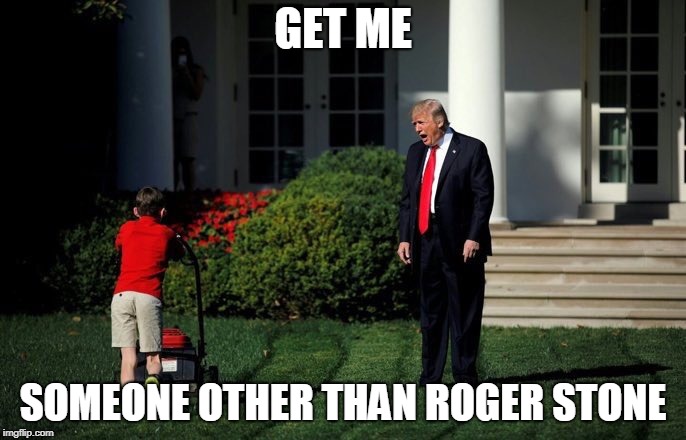 Trump Lawn Mower | GET ME; SOMEONE OTHER THAN ROGER STONE | image tagged in trump lawn mower | made w/ Imgflip meme maker
