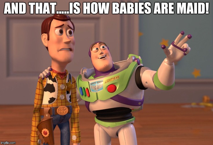 X, X Everywhere | AND THAT.....IS HOW BABIES ARE MAID! | image tagged in memes,x x everywhere | made w/ Imgflip meme maker