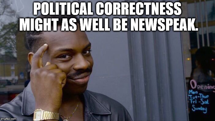 Roll Safe Think About It Meme | POLITICAL CORRECTNESS MIGHT AS WELL BE NEWSPEAK. | image tagged in memes,roll safe think about it | made w/ Imgflip meme maker