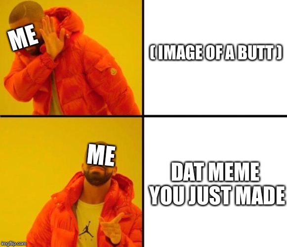 drake meme | ME ME DAT MEME YOU JUST MADE ( IMAGE OF A BUTT ) | image tagged in drake meme | made w/ Imgflip meme maker