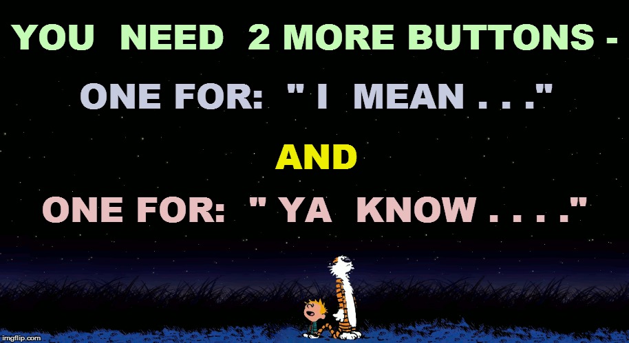 ONE FOR:  " I  MEAN . . ." ONE FOR:  " YA  KNOW . . . ." YOU  NEED  2 MORE BUTTONS - AND | made w/ Imgflip meme maker